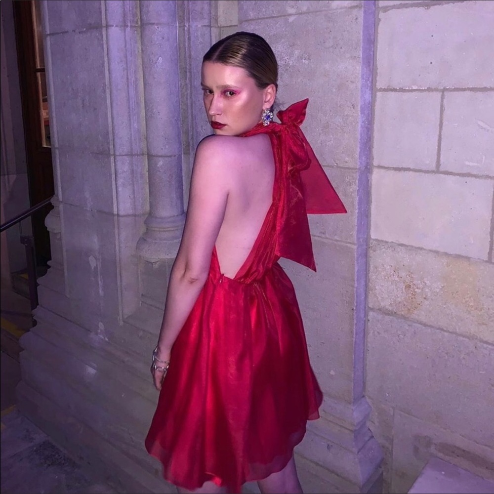 ❌SOLD❌Mini Fuscia Pink Organza Dress w/ Bow - Picture 4 of 8